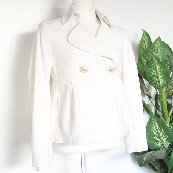 Mango White Cotton Denim Jean Double Breasted Jacket Blazer Short Coat Size 8 - Picture 9 of 9